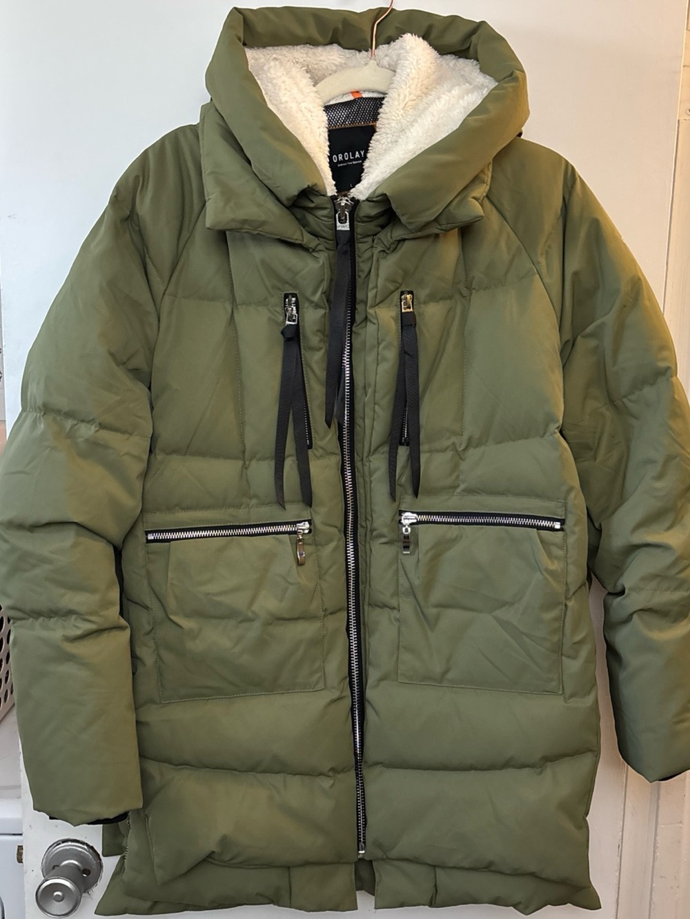 Orolay Down Green Puffer Jacket Coat Winter Oversized Hooded Zip Up Pockets Sz L